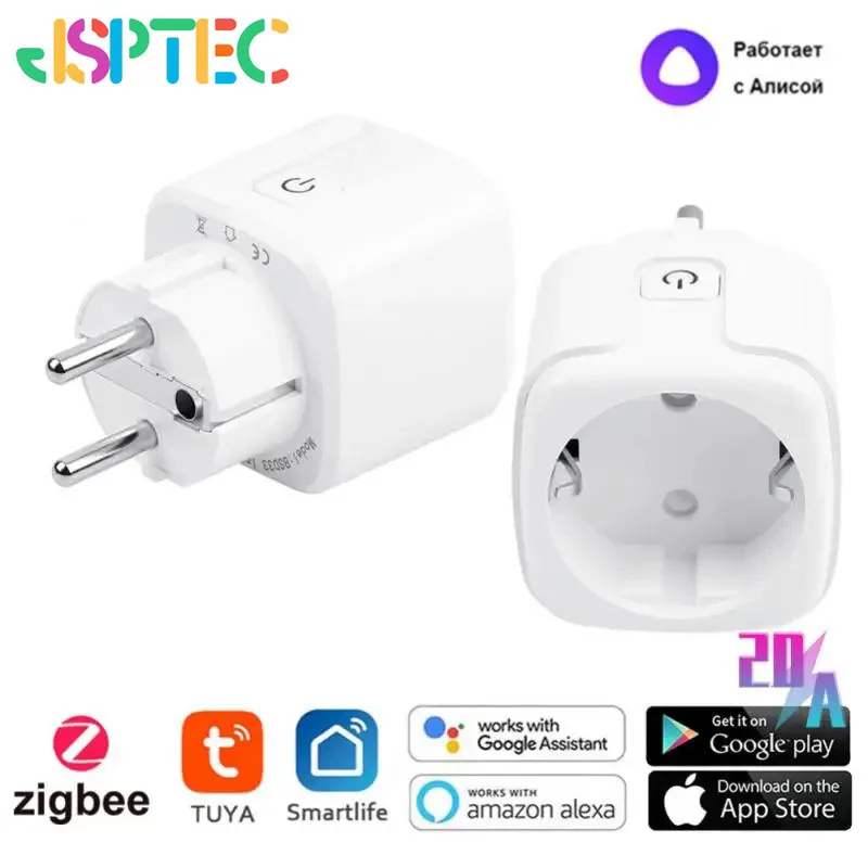 Tuya Smart Plug Zigbee EU 16A/20A Smart Socket With Power Monitor Timing Voice Control Works Whit Alexa Google Home Alice