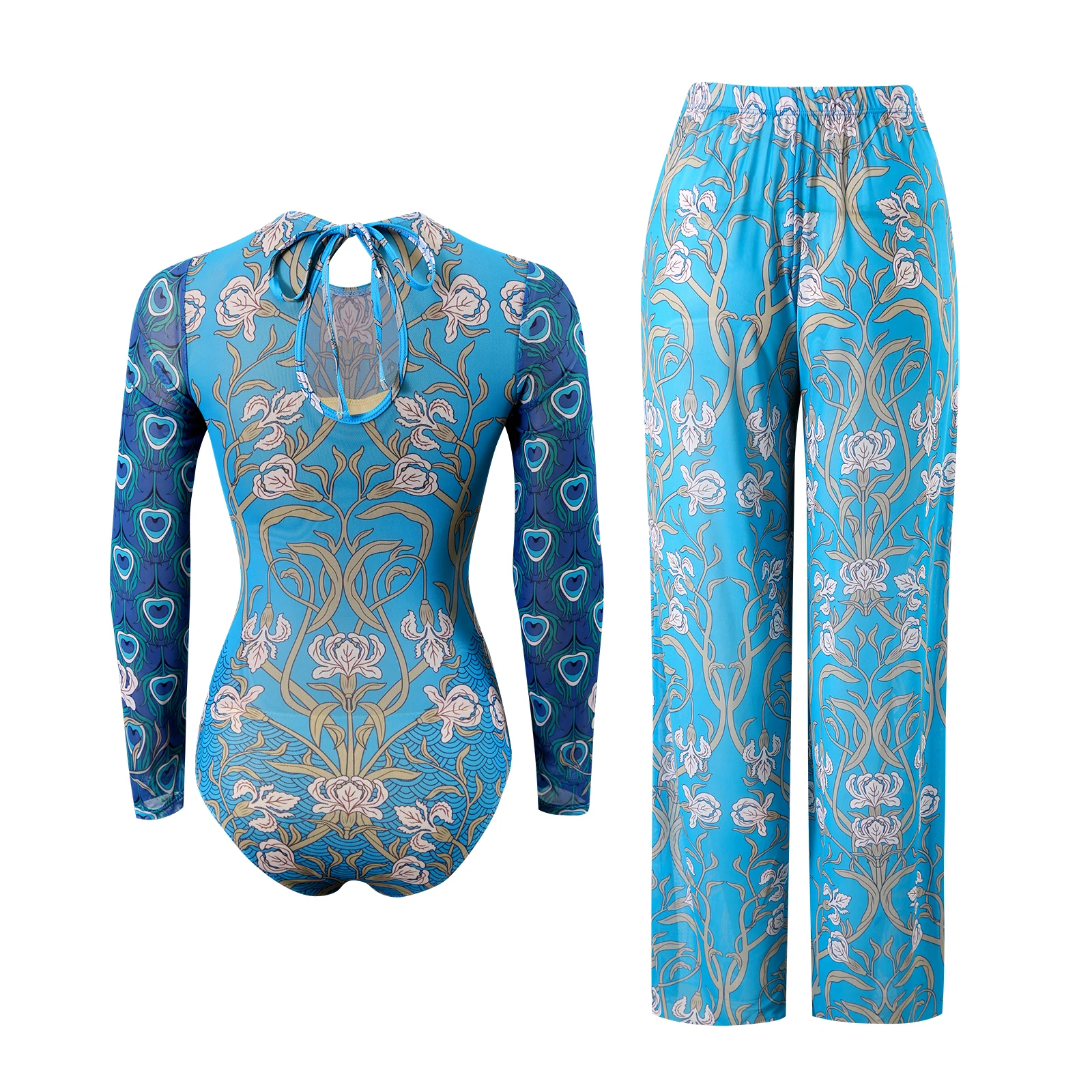 2026 New UPF50 Sheer Rash Guard Long Sleeve One-Piece Swimsuit Women Blue Sun Protection Yellow Swimwear Bodysuit Beachwear