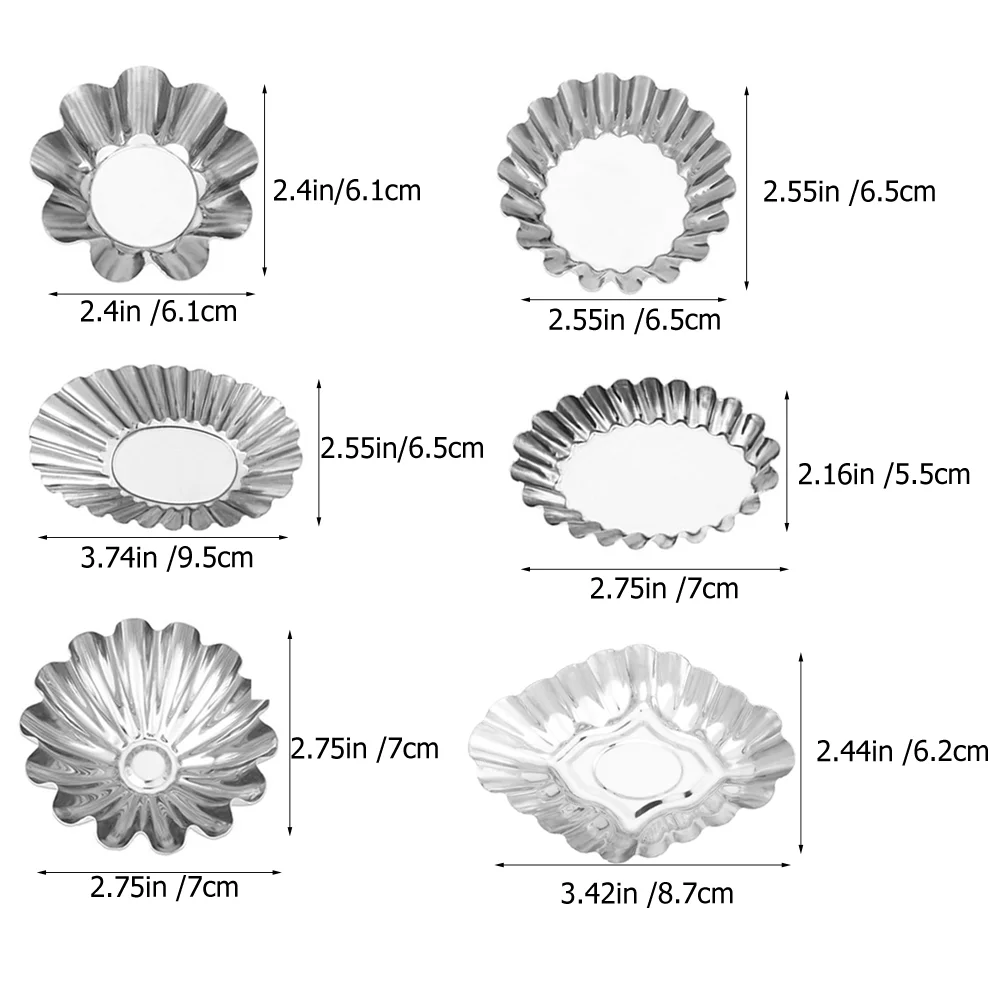 6 Pcs Stainless Steel Egg Tart Mold Multi-function Jelly Molds Household Heat-resistant Pudding Baking