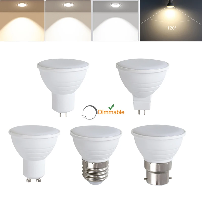 7W LED Spotlight E27 GU5.3 B22 MR16 GU10 D​immable LED Lamp Warm/Cool/Neutral White LED Light Bulb for Home Decor 110V 220V