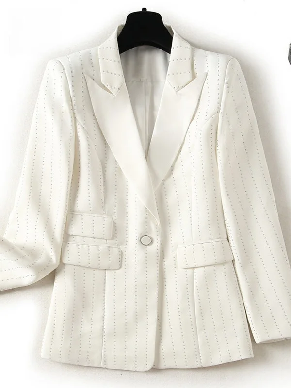 

Slim Fit Long Sve Suit Jaet Women's Busin Sle Polyester Fiber Diamond Embellied Commute Wind ort Size plus