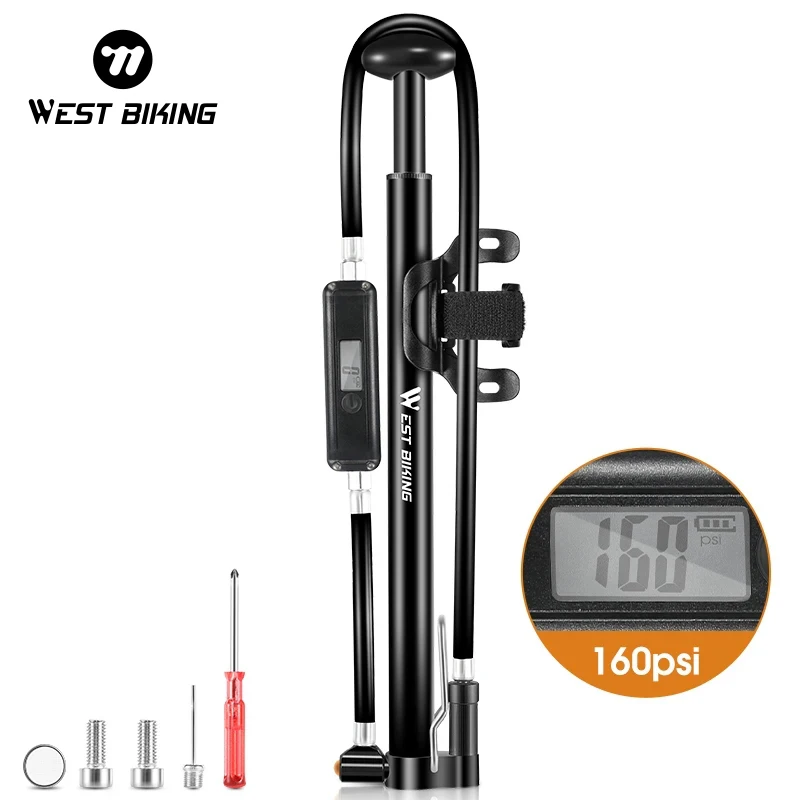 WEST BIKING Bike Pump Aluminum Alloy Foot Pumps With Pressure Gauge Accessories Fits Presta & Schrader Valve Bicycle Air Pump