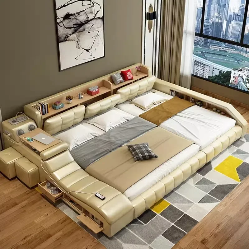 Modern simple multi-functional massage leather bed large apartment master bedroom parent-child bed