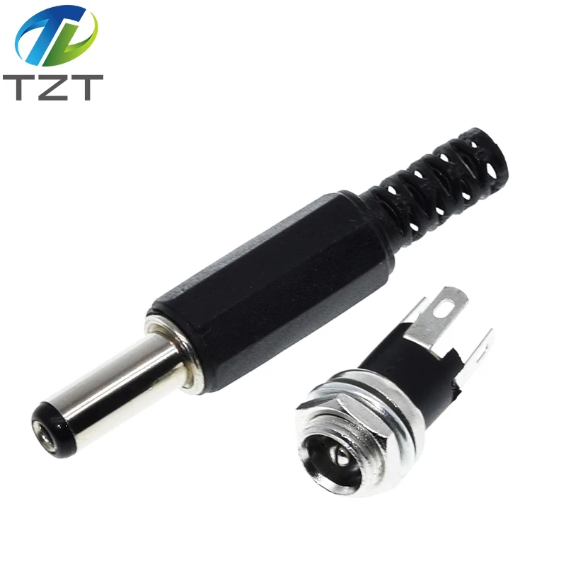 5.5mm x 2.1mm 5.5x2.1 DC Power Supply Plug Connector + Female Metal Panel Mount Socket Jack Plug DC Connectors Terminal Adapte