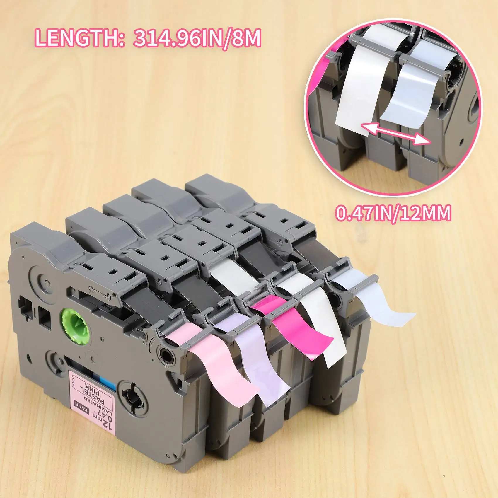 Compatible Label Tape Replacement For P-Touch 12Mm 1/2 Inch Laminated (Berry Pink/Pink/Purple/Blue/White) For Brother Label Mark
