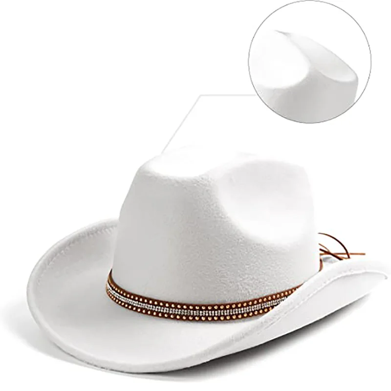 Fashion Vintage Western Cowboy Hat Wide Brim Jazz Hat Outdoor Sun Protection Felt Hat For Women Men Cowgirl Party Cosplay Hat