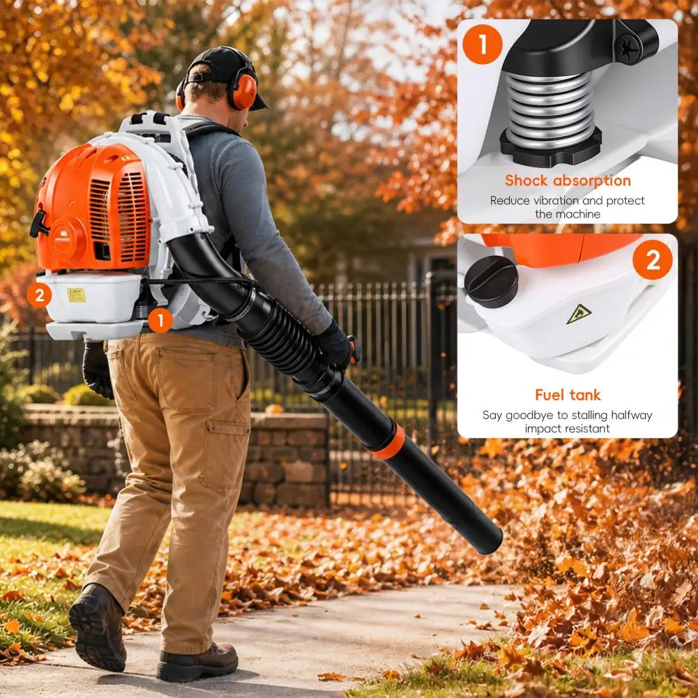 Gas Powered Leaf Blower 2-Stroke 84CC Backpack Leaf Blower 1060CFM Leaf And Snow Blower for Lawn Garden Commercial Use