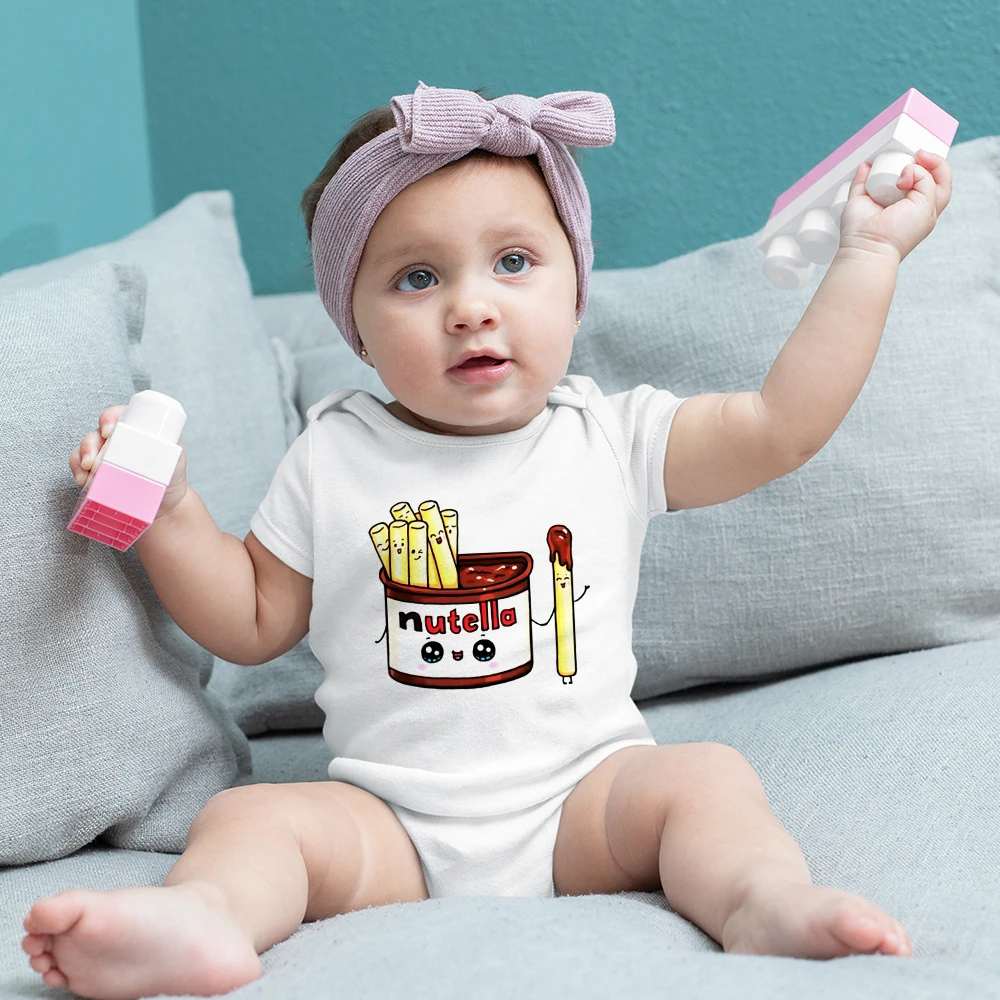 Funny Baby Girl Boy Clothes Bodysuits Nutella Print Harajuku 2023 Summer Newborn Onesies Plus Size Toddler Playsuit Short Sleeve