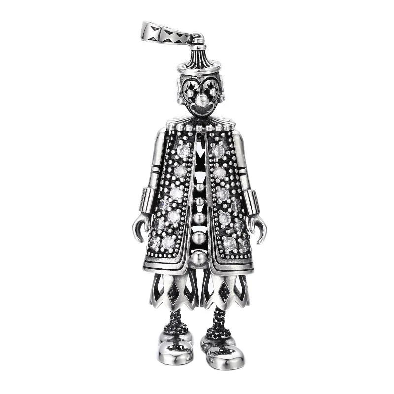 

Antique Finish 925 Sterling Silver Jester Clown Pendant for Men with CZ Stones Gothic Necklace