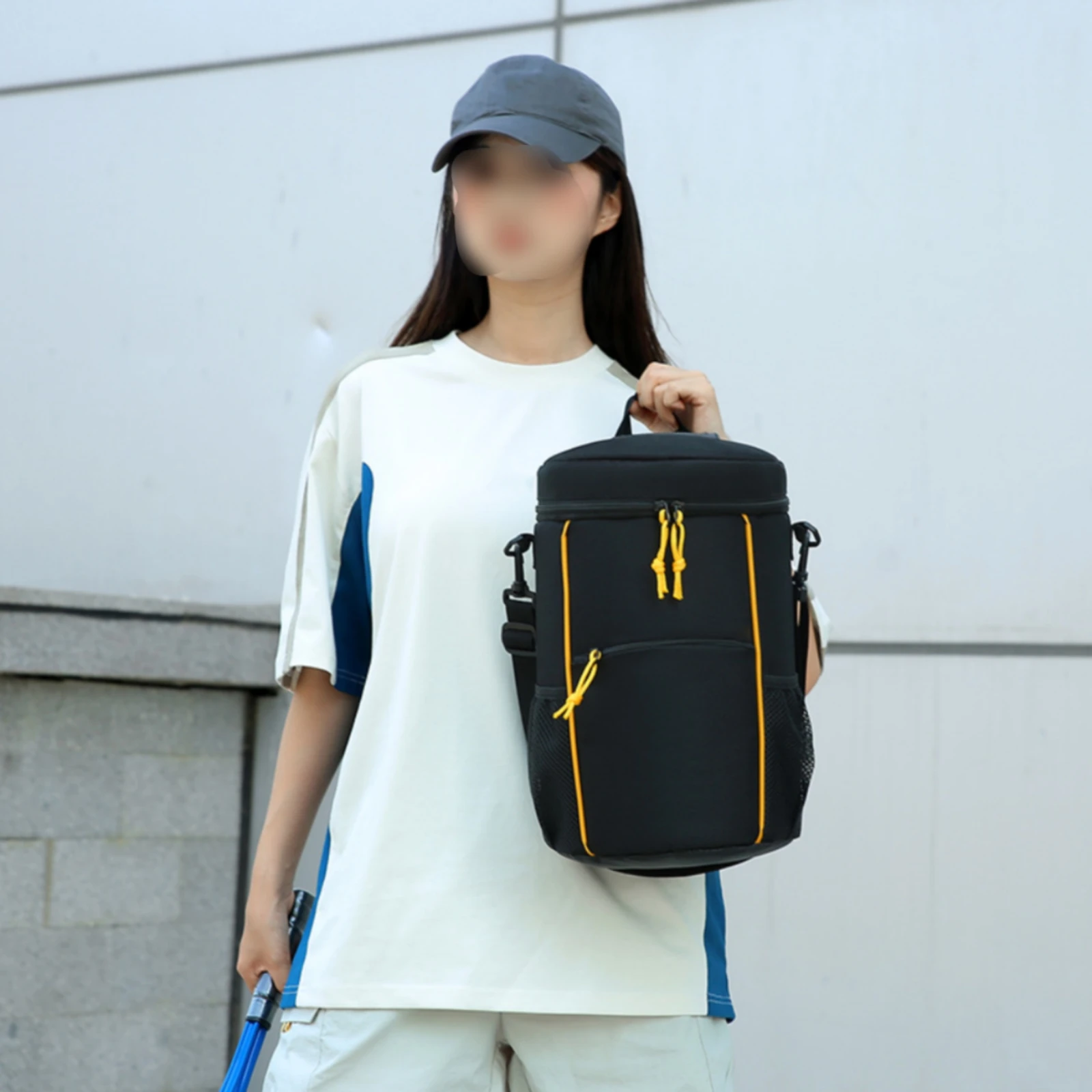 

Cylindrical Bag Mesh Side Pockets Pail Bag Oxford Cloth 600D PVC