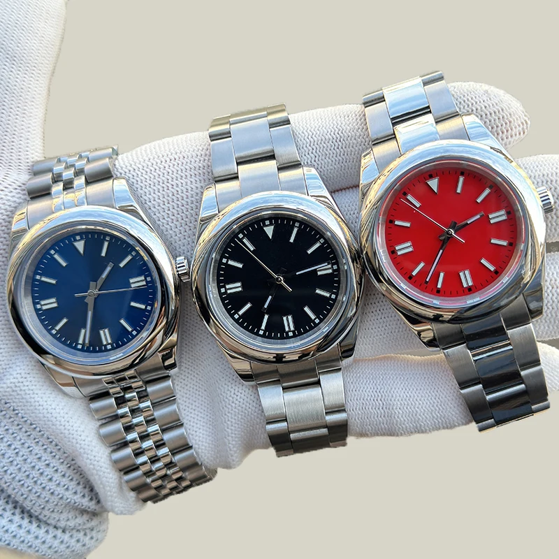 تعديل نموذج دائم 316L حافظة من الفولاذ المقاوم للصدأ لساعة حركة NH35 مع زجاج الياقوت الأدبي المضيء