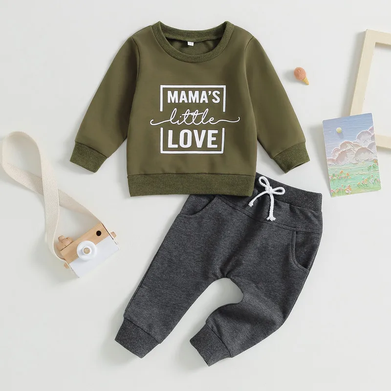 

Newborn Baby Boy Pant Sets 2 Piece Tracksuit Spring Autumn Clothes Letter Long Sleeve Sweatshirt and Elastic Pants Baby Items