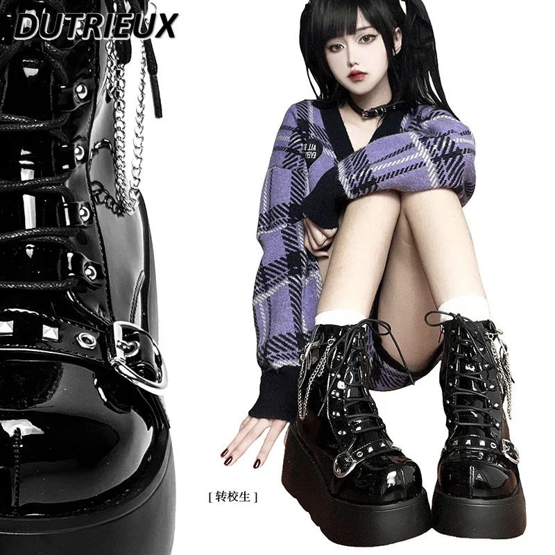 

2023 New Winter Boots for Women Punk Style Dark Platform Shoes Japanese Style Y2KFlat Ankle Boots Female Fashion Lolita Shoes