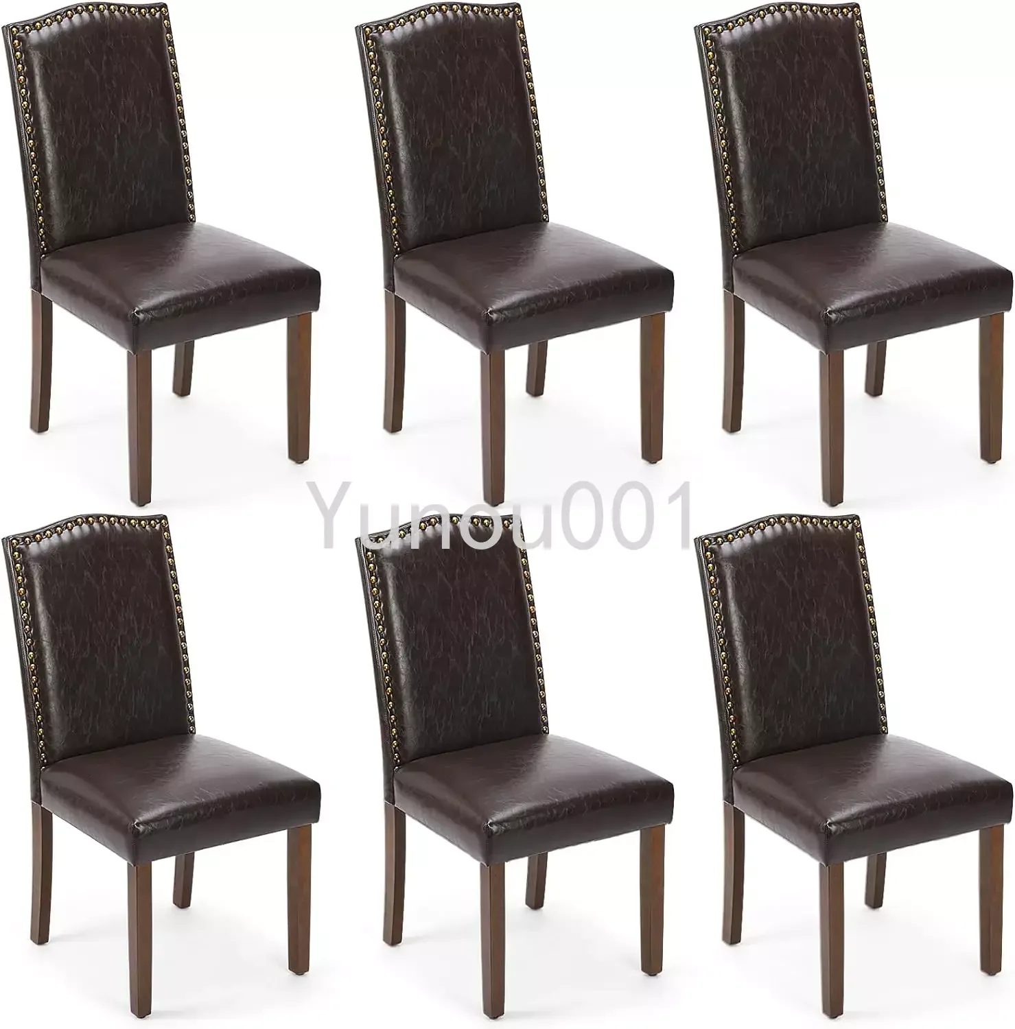 Sweetcopy Dining Chairs Set of 6, High-end Padded Leather Dining Chairs with Nail Head Decorations and Wooden Legs