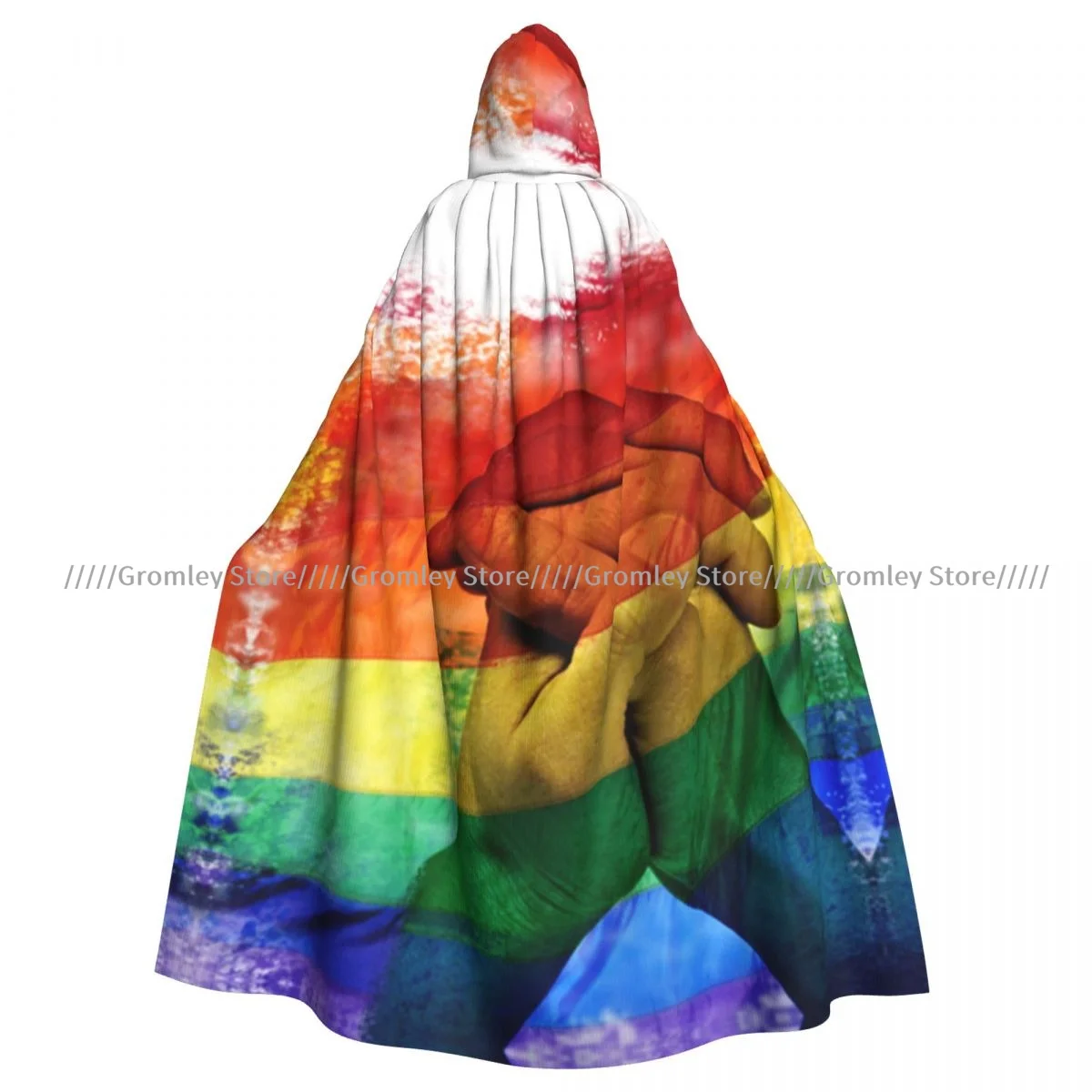 Hands On Abstract LGBT Parade Flag Love Wins Gay Partners Witch Cloak Hooded Cosplay Costume Halloween Adult Long Party Cape