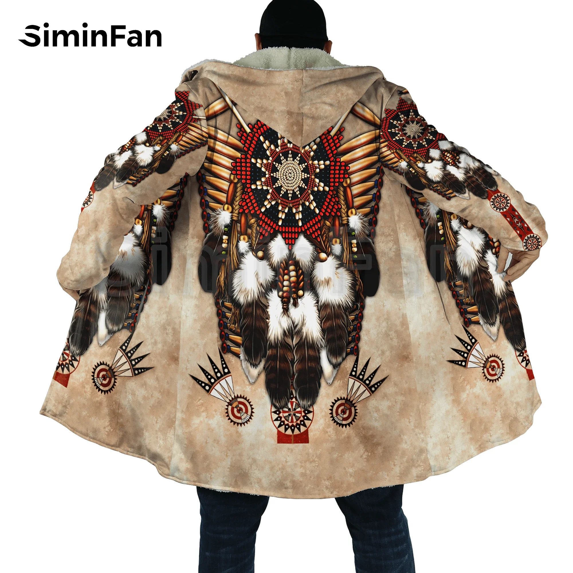 Retro India Tribal Style 3D Print Mens Hooded Cloak Windbreaker Winter Thick Flannel Coat Unisex Casual Cashmere Warm Jacket H11