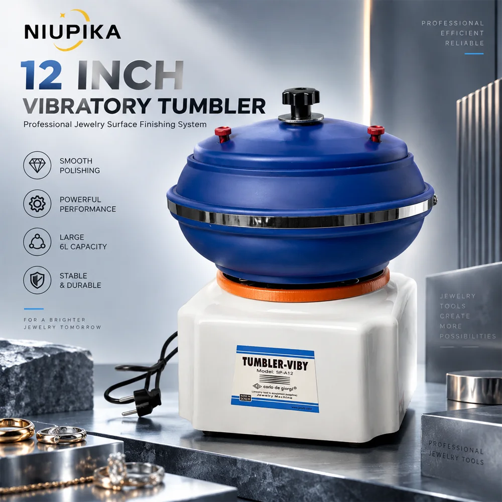 NIUPIKA 12 Inch 6L Vibratory Tumbler Jewelry Polishing Machine Metal Finisher Deburring Grinder for Gold Silver Jewelry Tools 6L