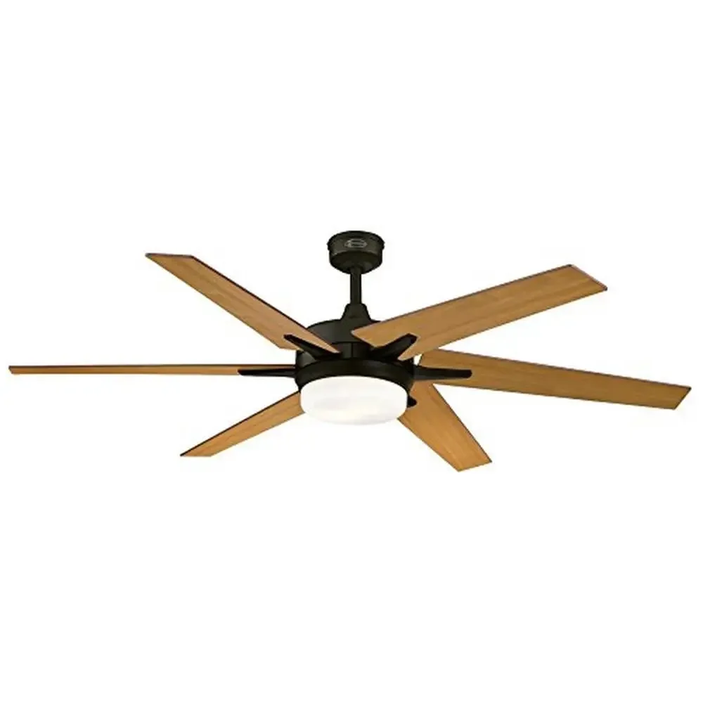 60-Inch Black-Bronze Ceiling Fan with Dimmable LED Light Kit Remote Control Off-Center Blades Energy-Efficient T7 Bulbs Opal