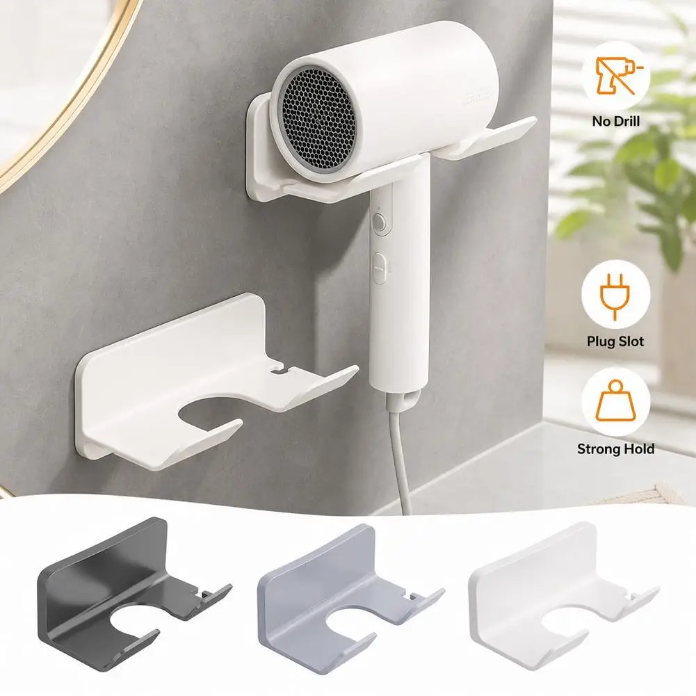 Wall Mounted Hair Dryer Holder Punch Free Blow Dryer Organizer Shelf Universal Bathroom Hairdryer Storage Rack