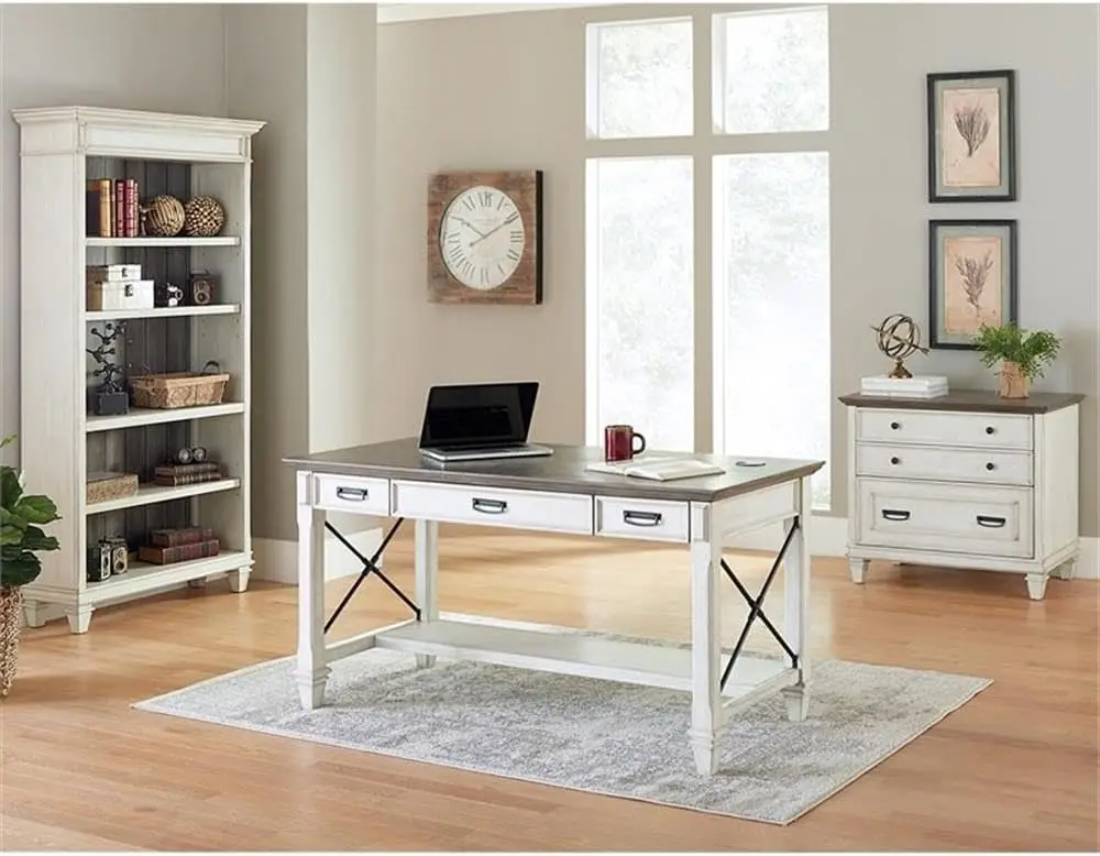 Writing Table White Finished on All Sides for Placement Anywhere in a Room Two Utility Drawers Drawer Support