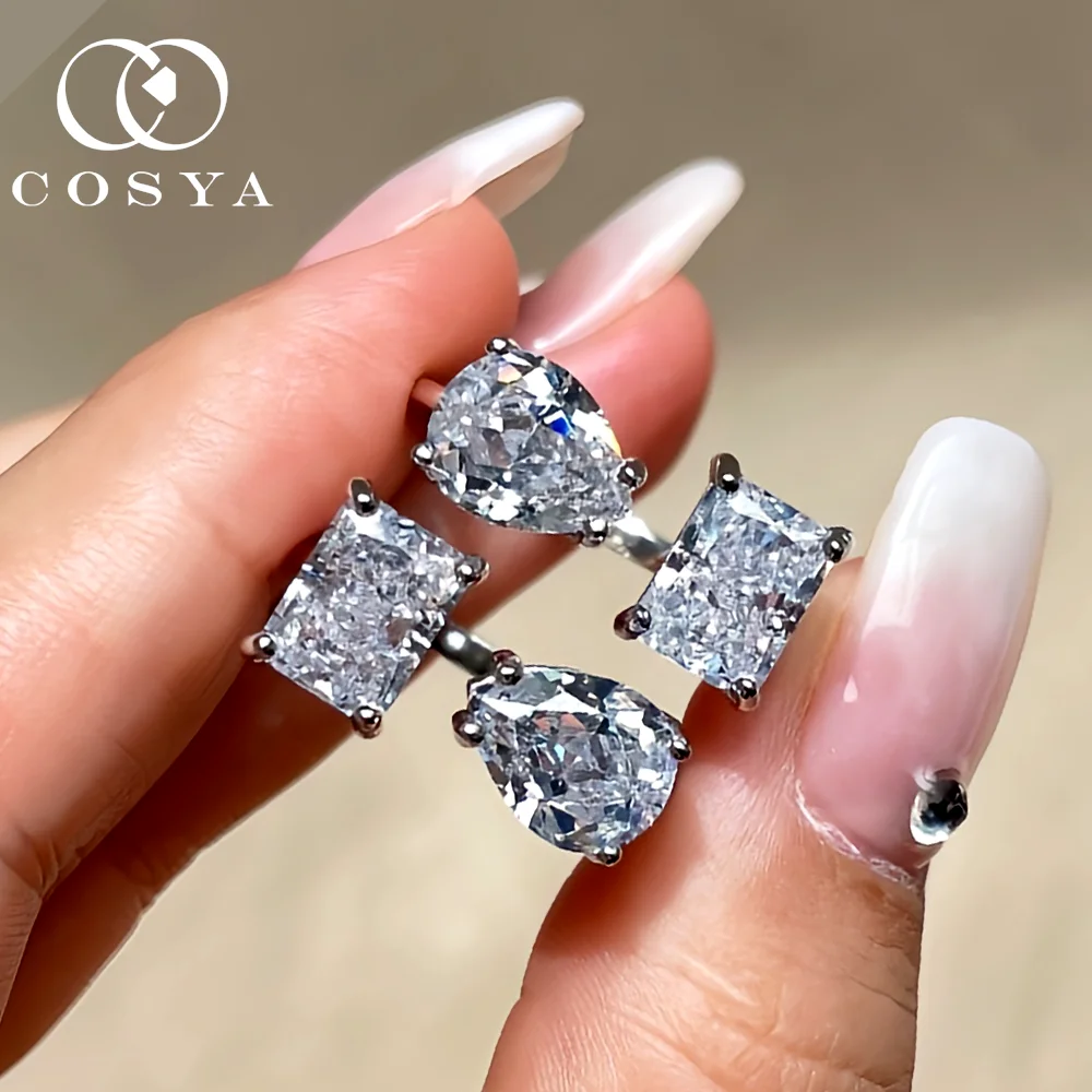 

COSYA 8A High Carbon Diamond Ring For Women 100% S925 Sterling Silver 2-Stone Shinny Band Engagement Party Fine Jewelry Gift