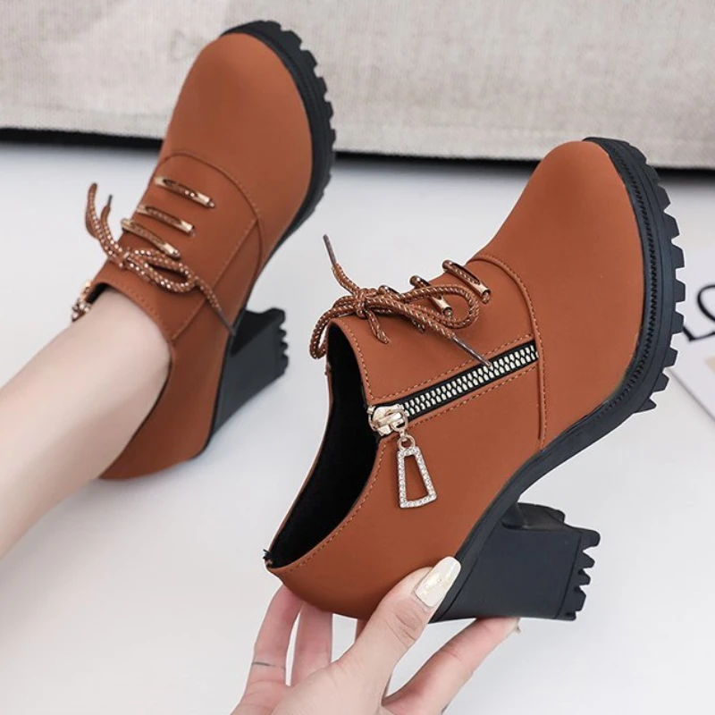 2024 New Spring Autumn Women Designer Comfortable Elegant Pumps Shoes Women Zipper Lace-up Fashionable Shoes Shoes for Women