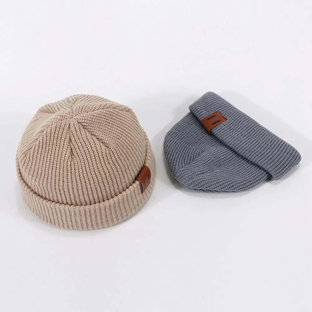 Knit Winter Hat Solid Color Fleece Lined Men Women Brimless Hat Cold Weather Outdoor Activities Breathable Hat