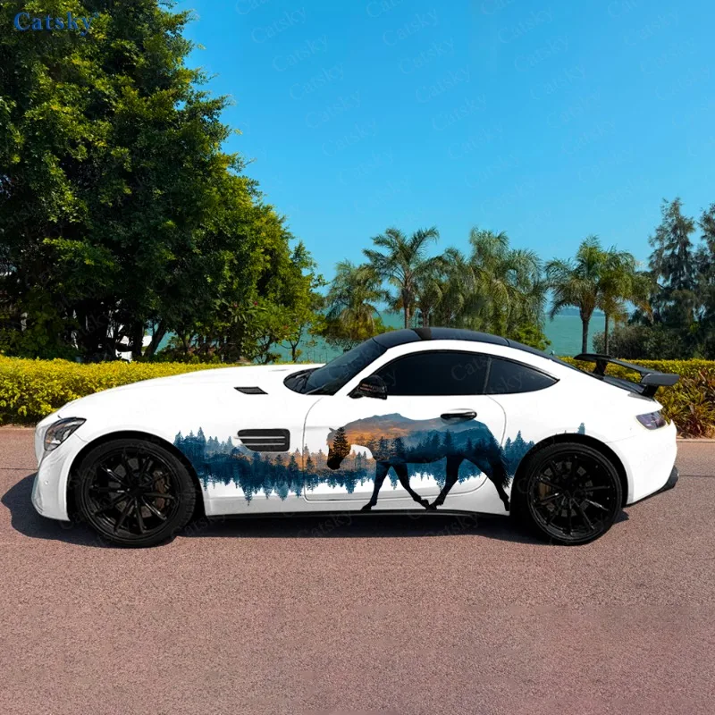 

Лошадь Пейзаж Силуэт Автомобиль Виниловые Обертывания Наклейка Самоклеящаяся ПВХ Наклейка Подходит для Грузовиков SUV Декор Автоаксессуары Подарок