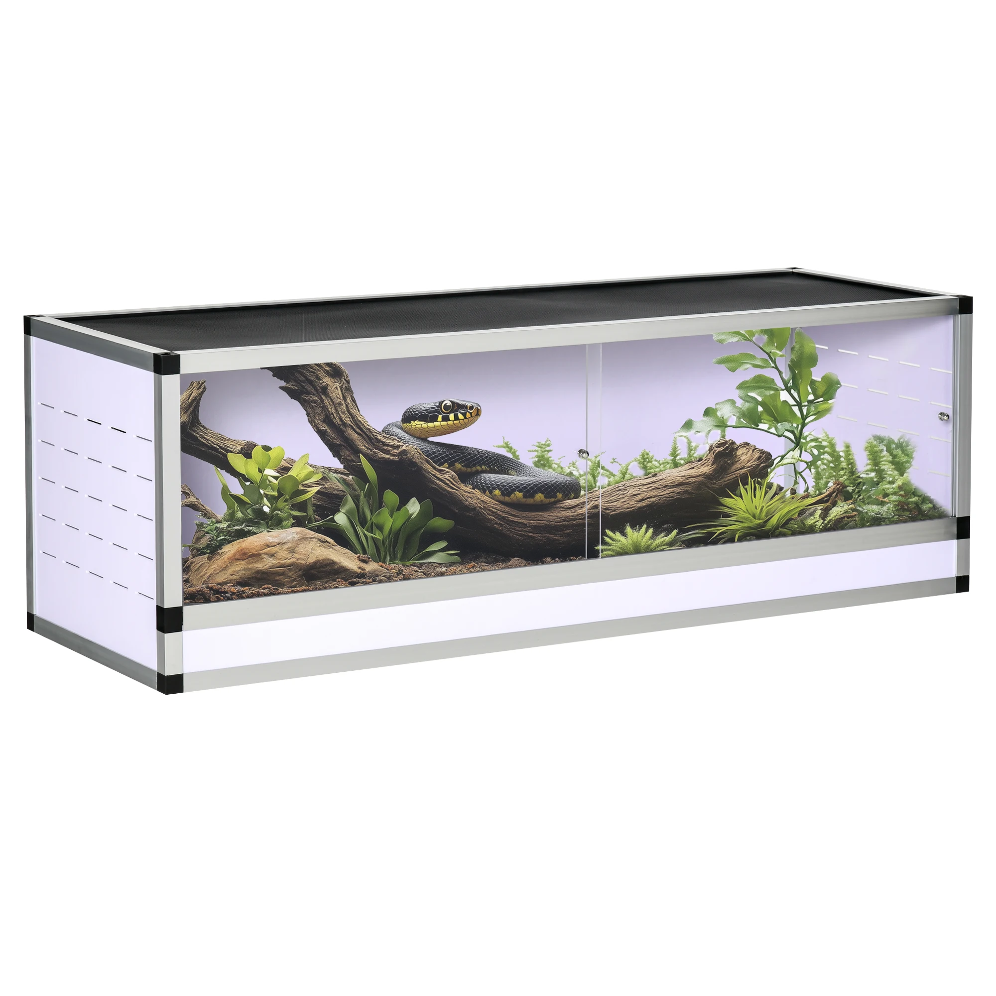 Terrario in alluminio PawHut per rettili e anfibi, scatola per allevamento di rettili, colore nero