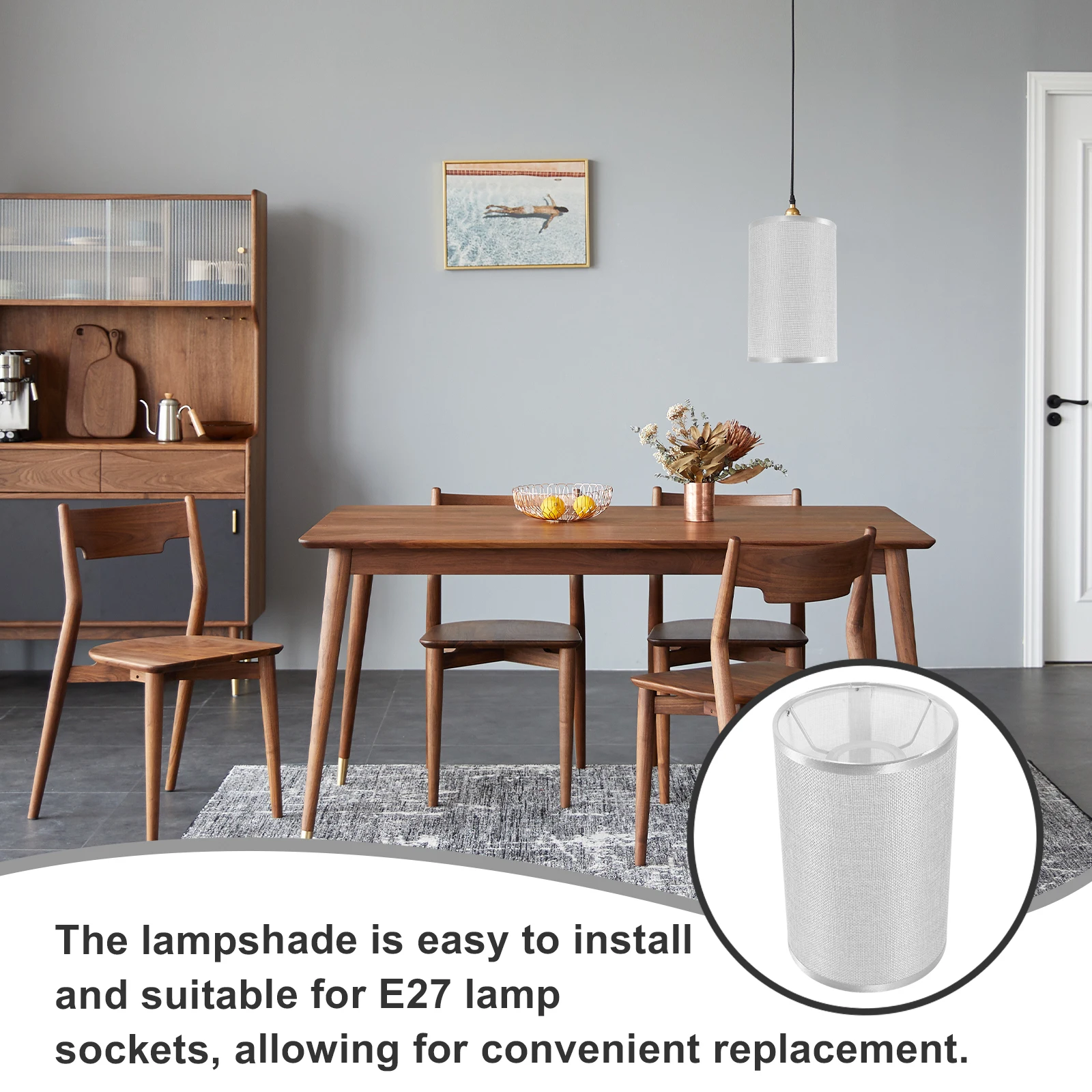 

Round Fabric Lampshade E27 Silver Gray 8 Inch Diameter Desk Lamp Cover Table Lampshades Bedroom Living Room Study Room Lighting