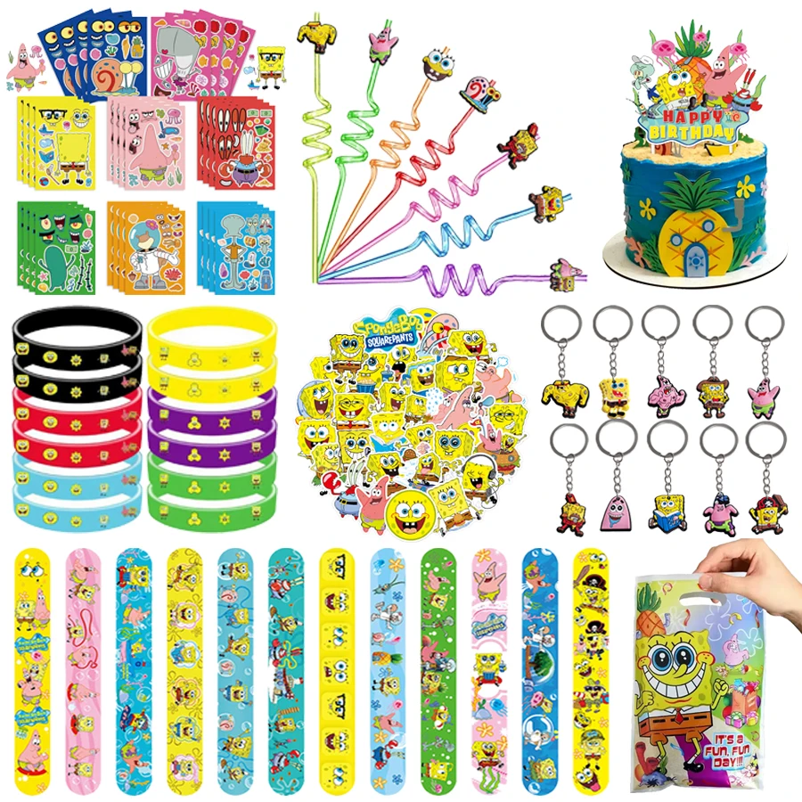 

Spongebob Party Favors Birthday Party 3D Balloon Gifts Bracelet Badge Stickers Stamp Baby Shower For Christmas Party Gift Decor