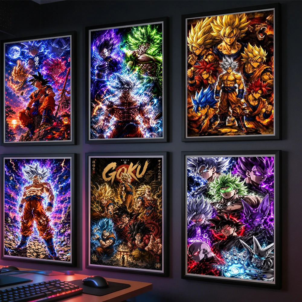 Dragon Ball Canvas Poster Son Goku Vegeta Super Saiyan God Form Graffiti Anime Wall Art Home Decor Living Room Bedroom Game Gift