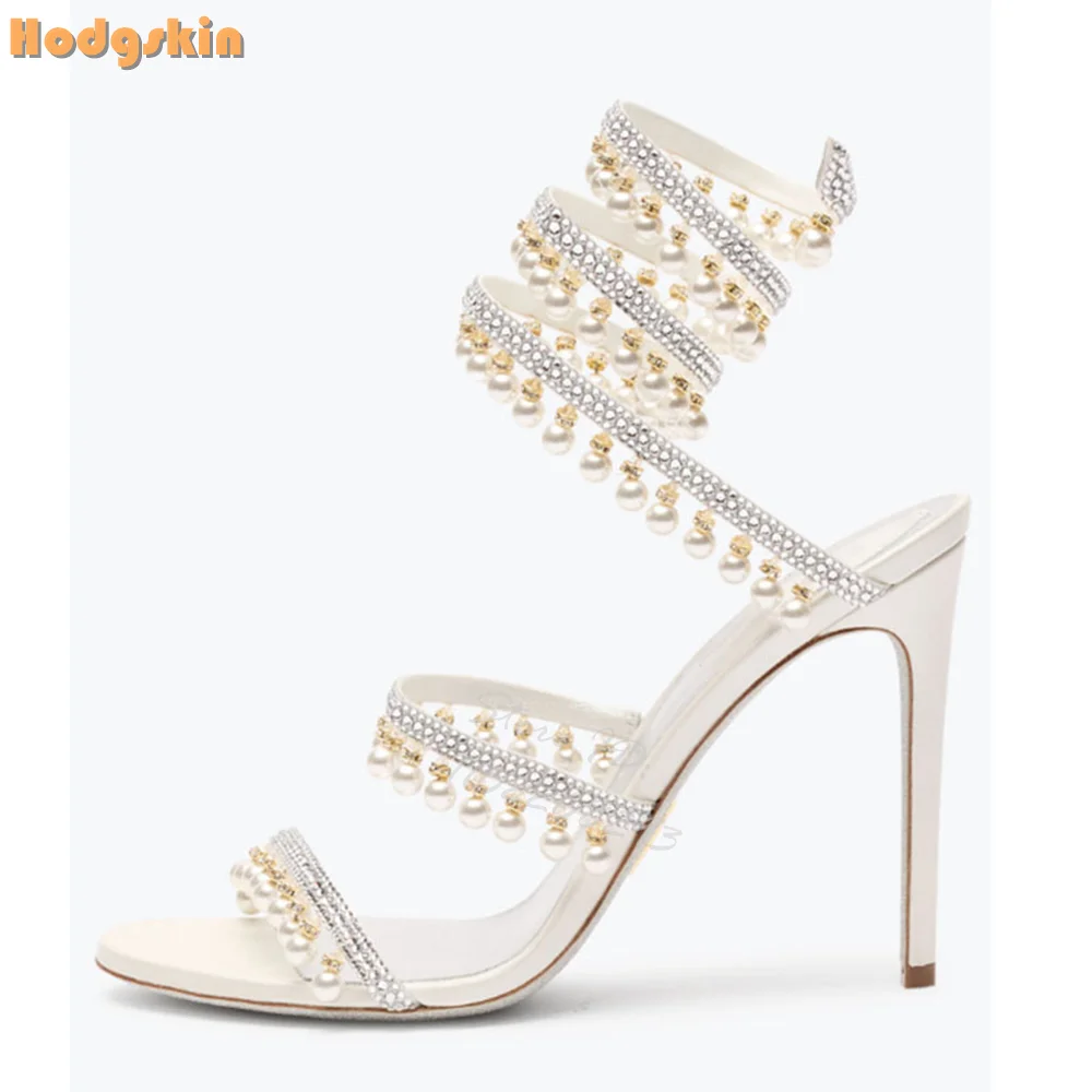 งูคริสตัลเพิร์ลรองเท้าแตะเซ็กซี่รอบ Toe Wrap จี้รองเท้าส้นสูงคริสตัล Stiletto ผู้หญิงโมเดิร์นรองเท้า 2025