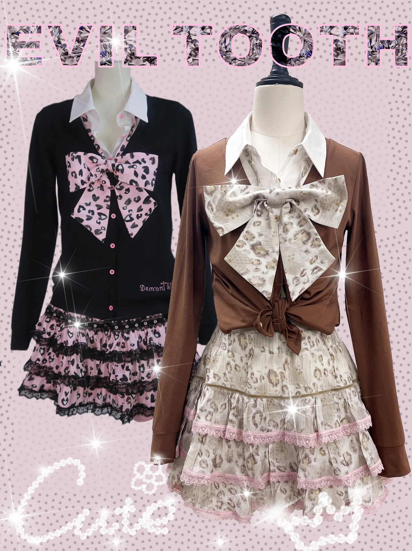 Japanese Style Girl's Short Skrits Sweet Jk Pink Leopard Print Hottie Summer High Waist Skirt with Bow Tie Y2k Skirt Women