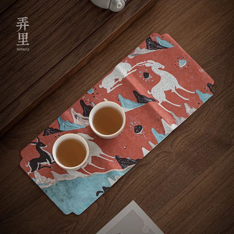 

Deerskin Velvet Ancient Painting Tea Towel Strong Absorbent Retro Style Double-Sided Towel Chinese Tea Ceremony Tea Napkin