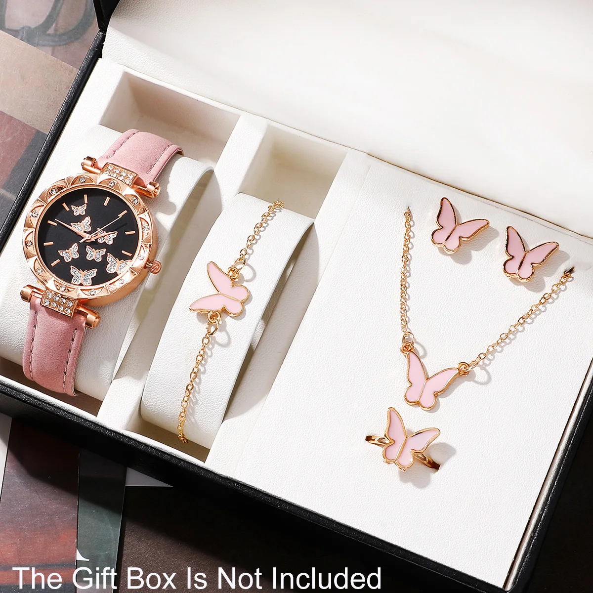 6-piece women's elegant and fashionable quartz watch and butterfly accessory set for daily wear as gifts for friends and family