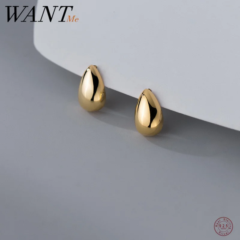 

WANTME 925 Sterling Silver Glossy Water Drop Stud Earrings for Baby Women Fashion Chic Piercing Cartilage Hypoallergenic Jewelry