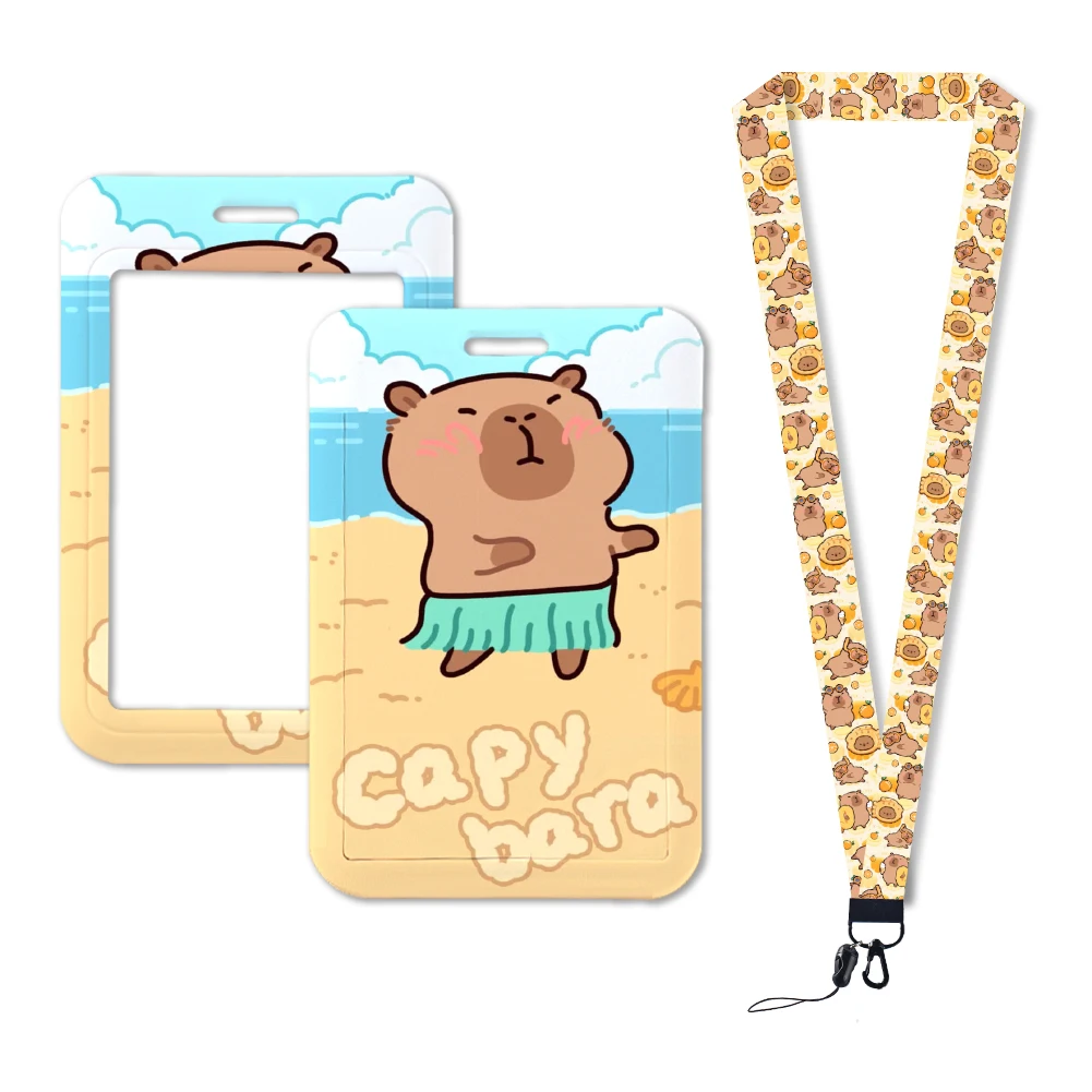 Cordini per cartoni animati capibara nuoto porta Badge carino ID carta di credito Pass Hang cordino in corda per chiavi accessori regali