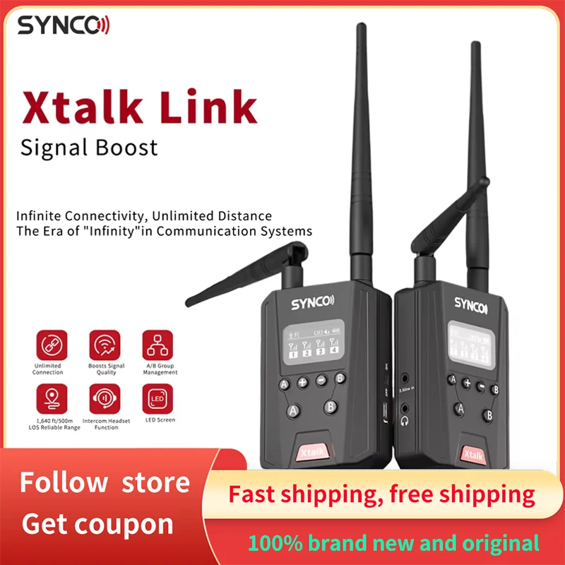 SYNCO Xtalk 링크 신호 부스트 팀 통신, 1000M 거리 듀얼 채널, Xtalk 무선 인터콤 시스템 헤드셋