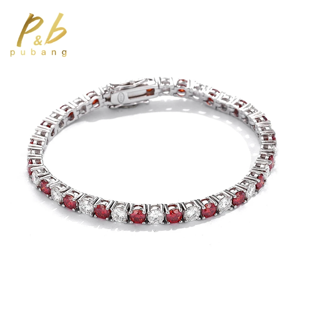 

PuBang Fine Jewelry 925 Sterling Silver Sparkling Moissanite Diamond Customizable Multicolor Tennis Bracelets for Women Men Gift