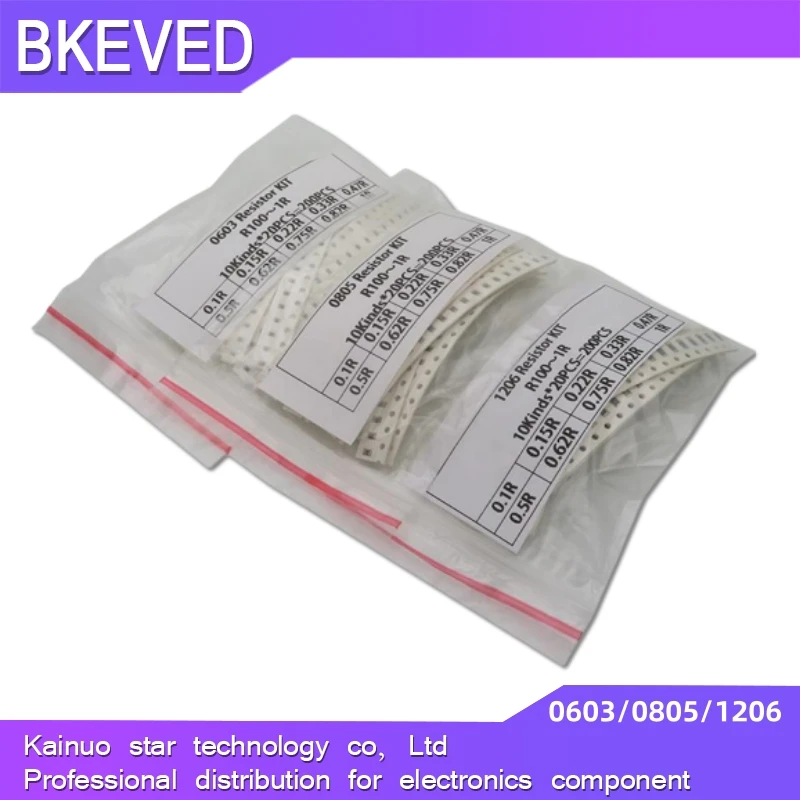 Kit surtido de resistencias SMD, kit de manualidades de 200, piezas, 1%, 0603, 0805, 1206, 10valueX20pcs = 200, piezas, 1R00, R820, R750, R620, R500, R470, R330, R220, R150, R100