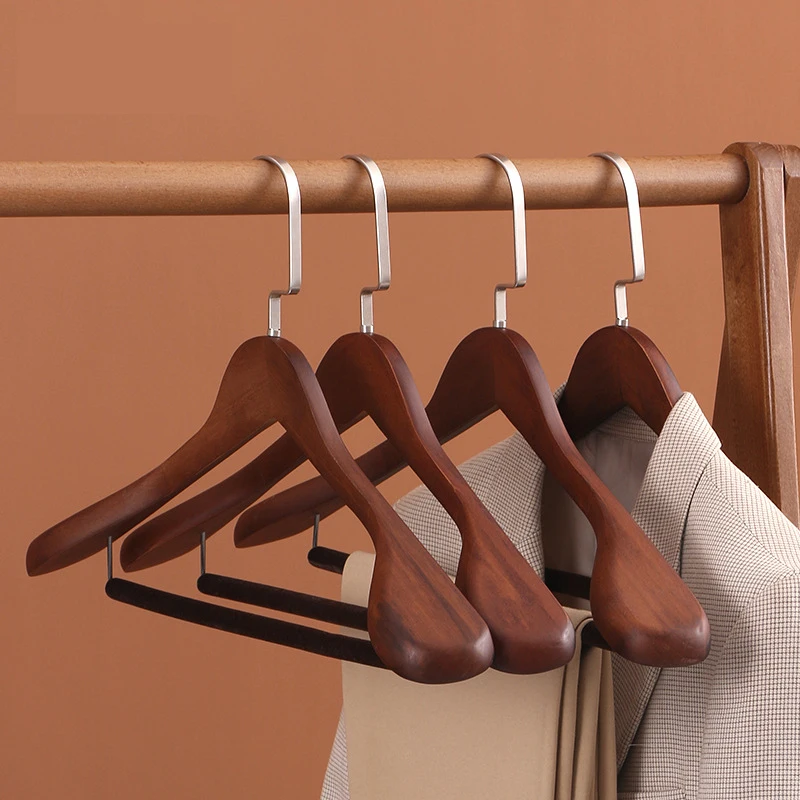 Perchas de madera retro de hombro ancho, perchas de lujo de madera para chaquetas y trajes con barra para pantalones para armario, perchas para ropa de hombre.