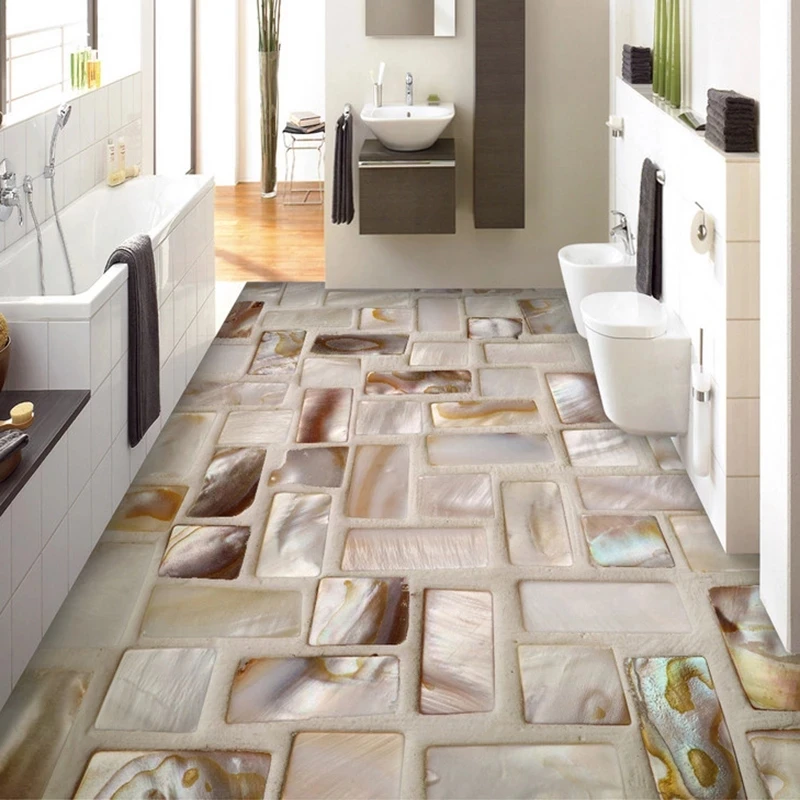 Custom Self-Adhesive Wallpaper 8D Tiles Mosaic Floor Mural Bathroom Restaurant Kitchen Floor Sticker Waterproof papel DE parede