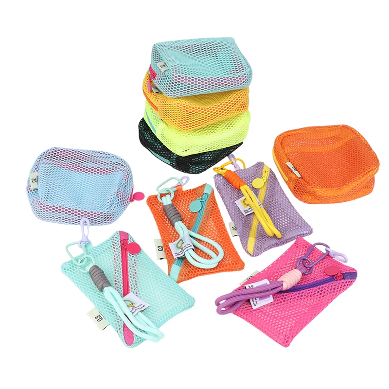 

1PCS Portable Mesh Cosmetic Bag Dopamine Color Storage Makeup Case Women Mesh Toiletry Storage Pouch Organizer