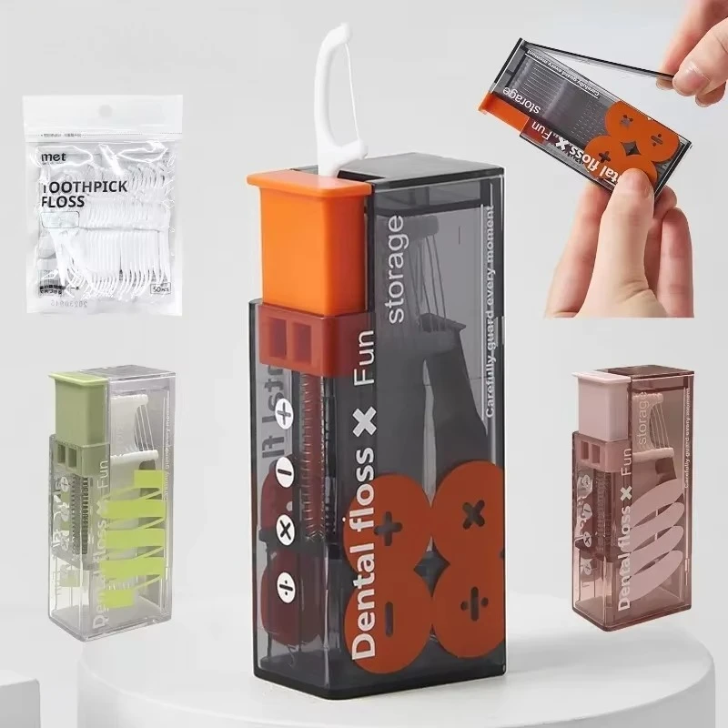 

1-10Sets Portable Floss Holder Automatic Ejectable Includes 10Pcs Floss Organizer Press-on Carry-on Disposable Flossing Sticks
