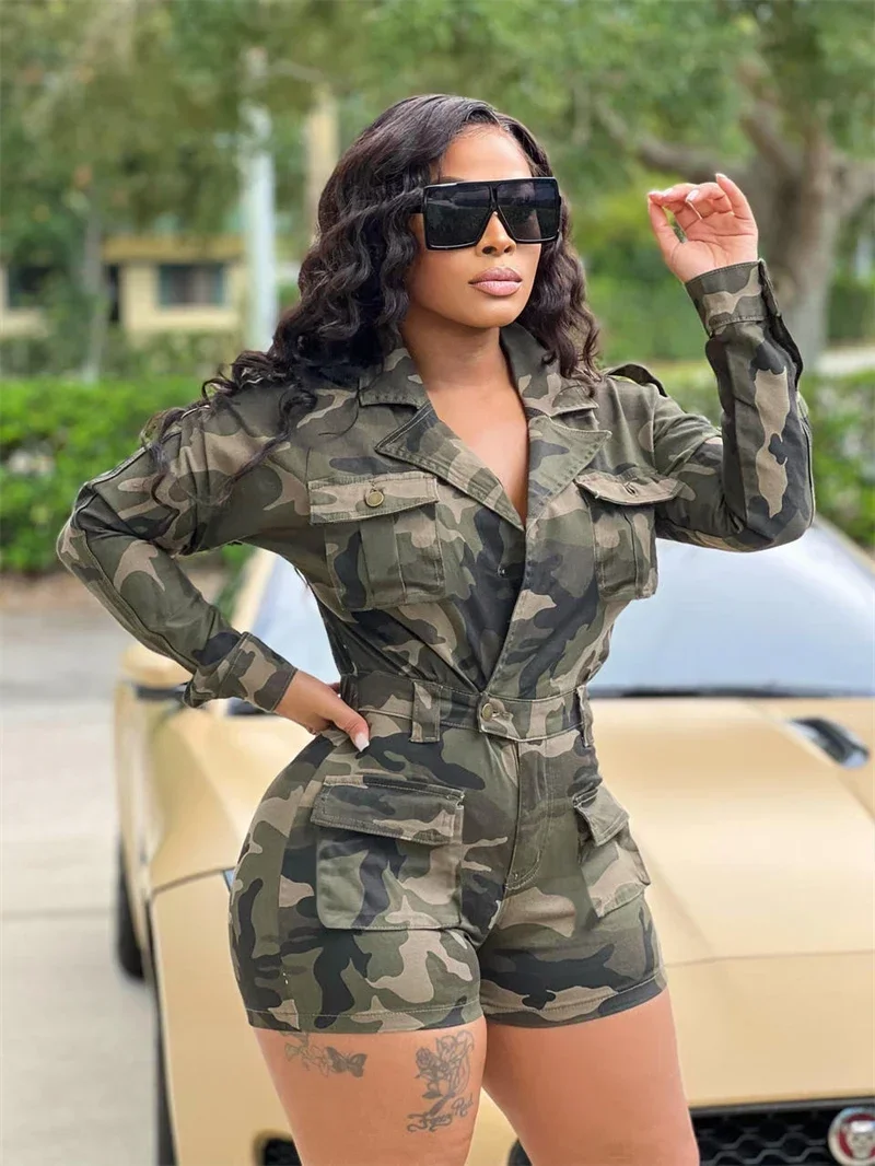 Streetwear Camouflage Rompers Playsuits Spring Summer Clothes Women 2025 Full Sleeve Shorts Jumpsuits One Pieces Overalls Outfit