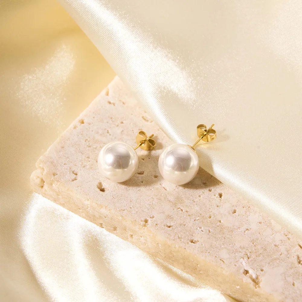 Fashion Imitation Pearl Stainless Steel 18k Gold Plated Korea Luxury Simple Stud Earring Women Jewelry Non Tarnished