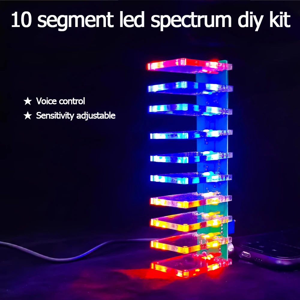 DIY electronic kit 10 segment led music spectrum Acrylic display voice control soldering project for learning