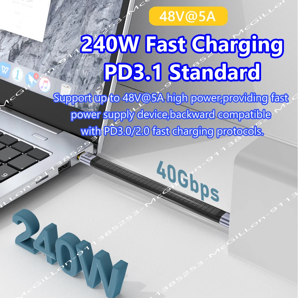 PD 240W USB 4.0 Gen3 Type C Cable 5A Fast Charging USB C to USB-C Cable Thunderbolt 3 8K@60Hz Cord USB Tipo C 40Gbps Data Cabel