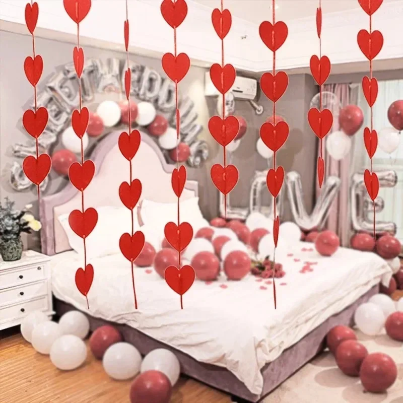 Guirxiété de cœurs rouges pour la décoration de la maison, ficelle de confrontation d'amour, mariage bricolage, Saint Valentin, fête d'anniversaire, rideau de chambre à coucher, fournitures de porte